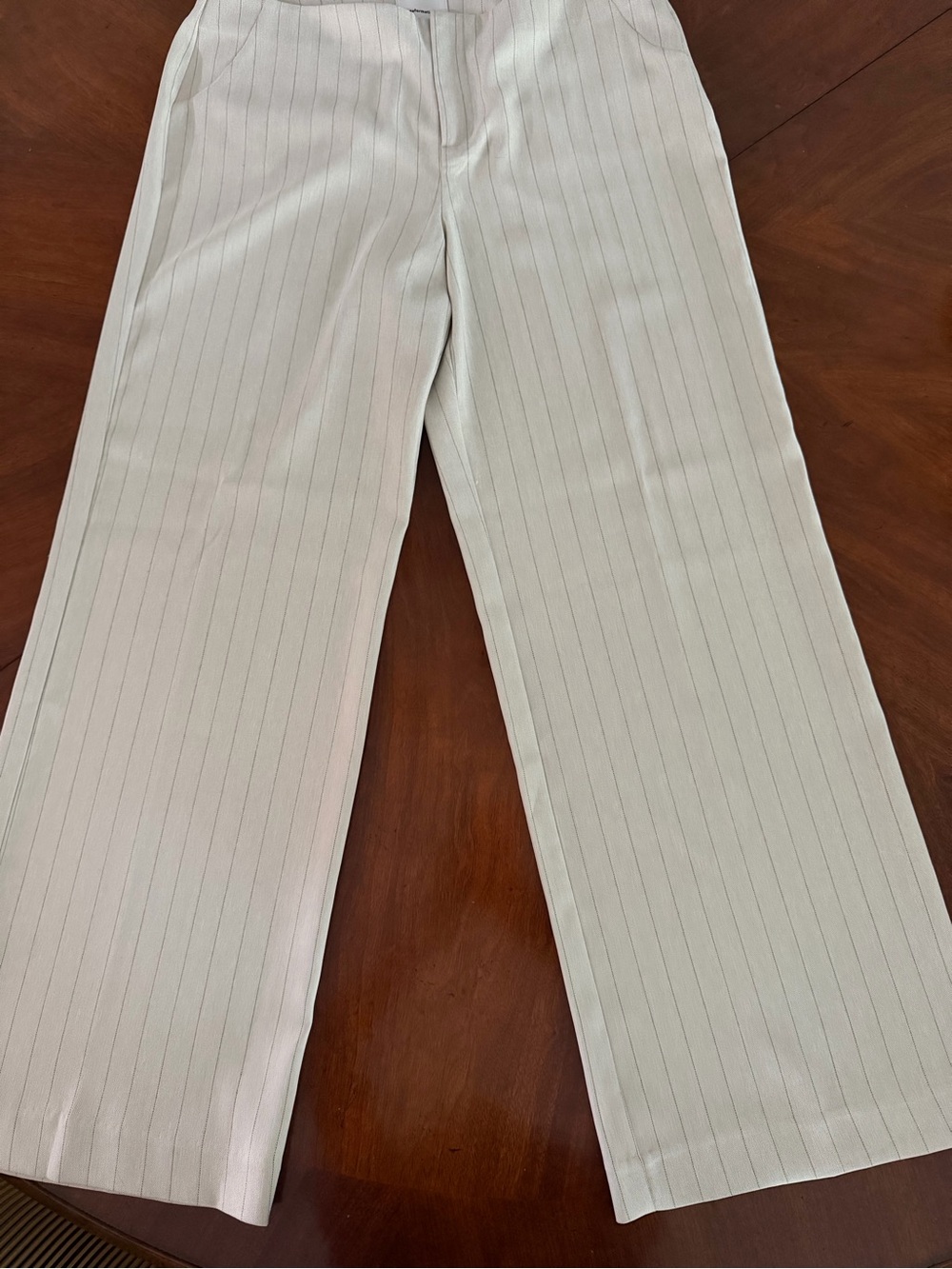Reformation Cream Pinstripe Wide-Leg Trousers